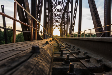 railway bridge and sunset