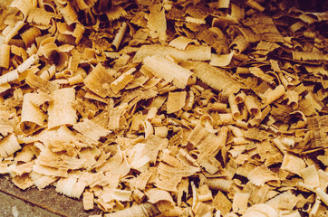 Texture of large wood chips, concept for workshop or home decoration.