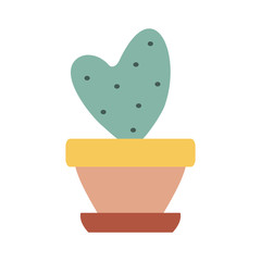 Cartoon cactus in pot. Houseplant succulent icon in flat design.
