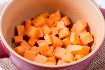 Preparation pumpkin in the pan