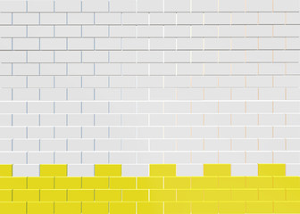 White brick wall pattern with yellow fortress background. Digital art painting.