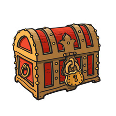 Locked pirate treasure chests with golden lock. Cartoon style hand drawn vector illustration isolated on white.