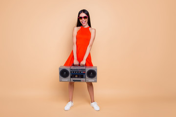 Let's make noise People carefree she her person concept. Full l