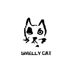 Smelly cat. Cat head vector. Modern ink brush drawing animal head. Vector illustration.