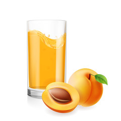 Apricots juice in glass 3d realistic illustration