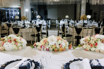 Elegant Wedding Reception table decor and centerpieces. Restaurant decor for event