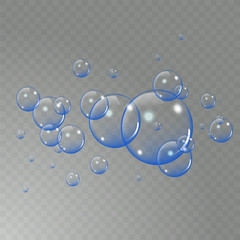 Realistic soap bubbles set isolated on the light transparent background. vector Illustration