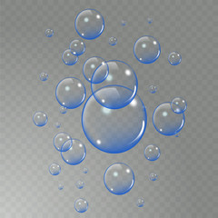 Realistic soap bubbles set isolated on the light transparent background. vector Illustration