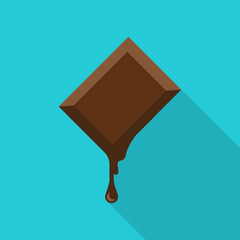 Cube of chocolate flat icon with long shadow isolated on blue background. Simple chocolate in flat style, vector illustration.