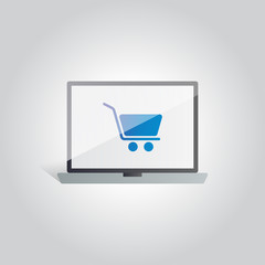 Laptop flat icon with shadow isolated on white background. Simple online shopping conception Vector illustration for web and mobile design.