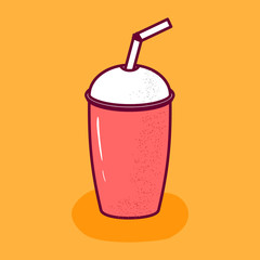 Vector cartoon non alcoholic strawberry smoothie or milk cocktail icon