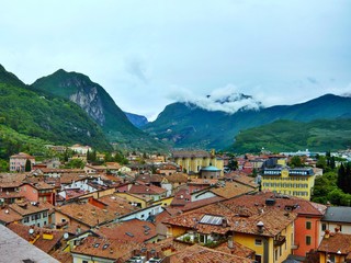 Fototapeta na wymiar Italy-view from tower Apponale of the town on Riva del Garda