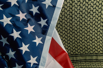 Fototapeta premium The united states of America flag and Shemagh abstract background.
