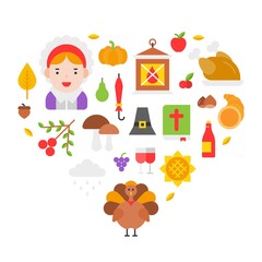 Fototapeta premium Thanksgiving icon arrange as heart shape for use as cover,background,wallpaper,backdrop