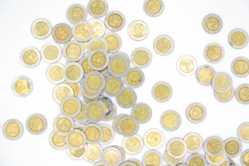 Thai coins isolated on white background.
