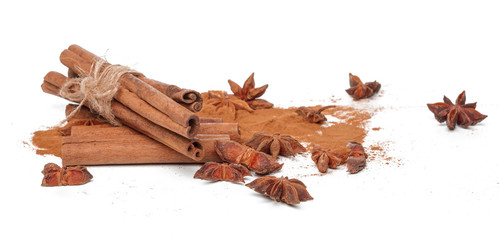 Cinnamon sticks isolated on white background