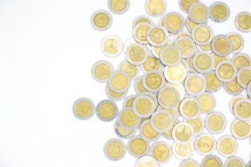 Thai coins isolated on white background.