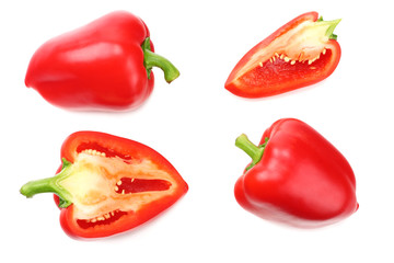 sliced sweet bell peppers isolated on white background. top view