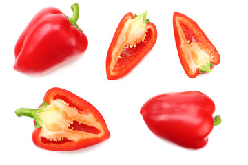 sliced sweet bell peppers isolated on white background. top view