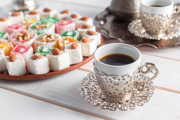 Turkish delight on a wooden table