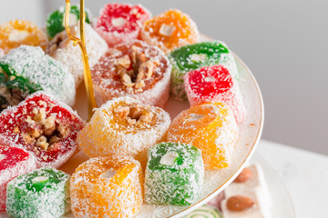 Turkish delight on a wooden table
