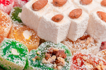Turkish delight on a wooden table