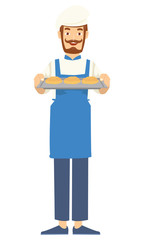 A baker are present the bread after baking