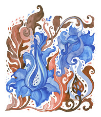 Watercolor Abstract Flower. Hand Drawn Floral Pattern
