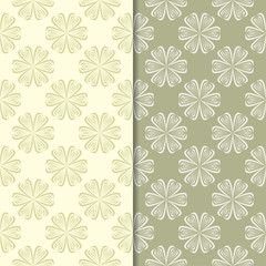 Olive green floral backgrounds. Set of seamless patterns