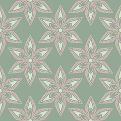 Olive green floral seamless pattern. Background with flower designs