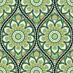 Seamless pattern with ethnic mandala ornament. Hand drawn illustration