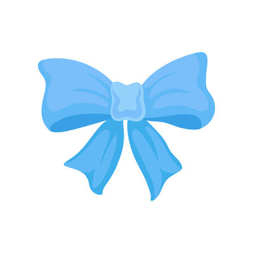 Big bright blue bow made of satin ribbon. Cute decor for gift box. Flat vector element for greeting card or flyer