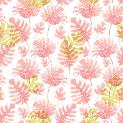 Watercolor tropical palm leaf pattern