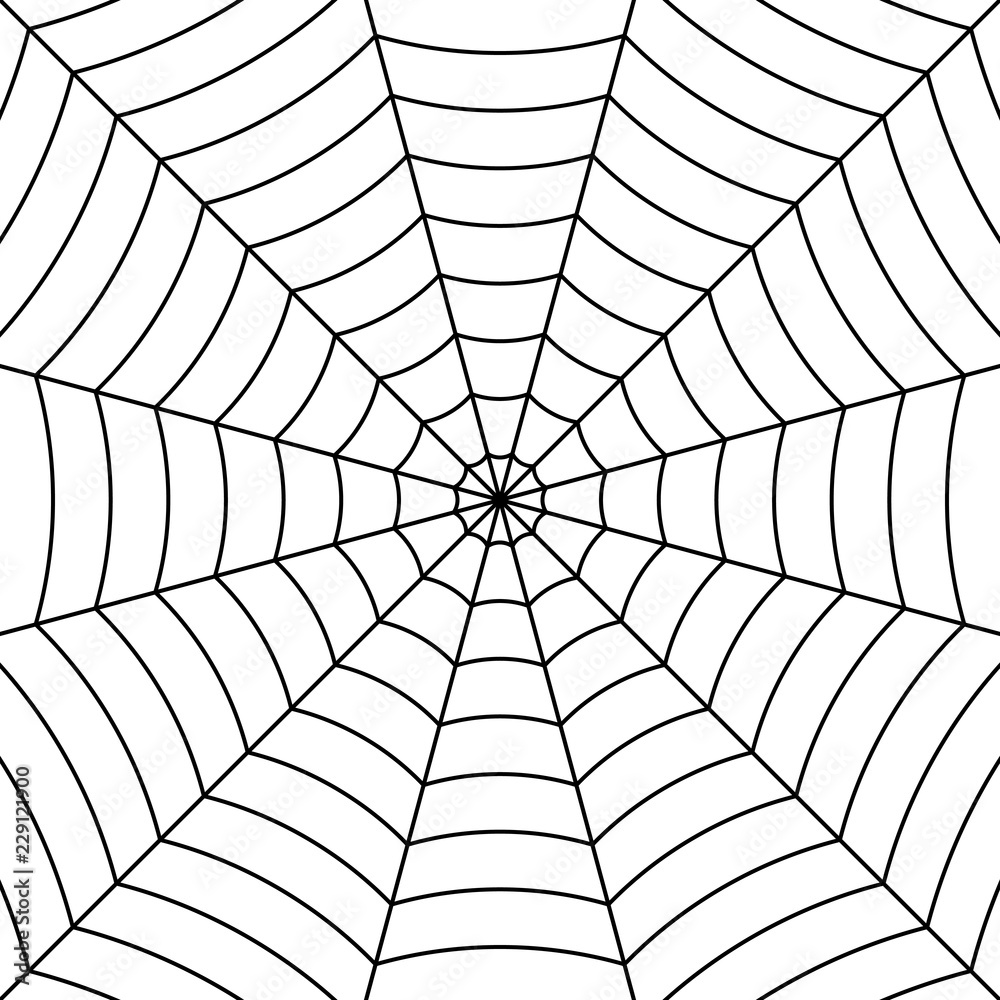 Poster cobweb background with black interwoven threads spider, vector symmetrical pattern spider web for ha