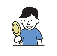 Smiling young man looking at his reflection in the mirror. Colorful flat vector illustration. Isolated on white background.