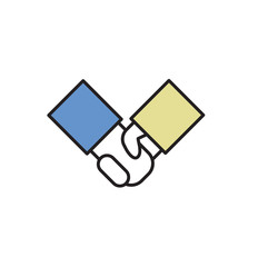 Cartoon handshake icon. Cartoon design icon. Colorful flat vector illustration. Isolated on white background.