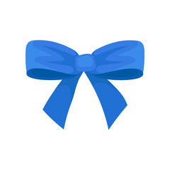 Big bright blue bow. Holiday symbol. Beautiful decor for gift box. Flat vector element for promo flyer or coupon