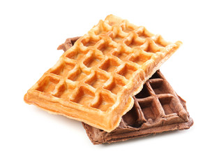 Delicious waffles on white background