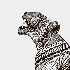 Graphic illustration of black panther. Preparing for a coloring page for adults. Linear drawing. Black and white. © Viktoriya