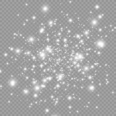 White sparks glitter special light effect. Vector sparkles on transparent background. Christmas abstract pattern. Sparkling magic dust particles
