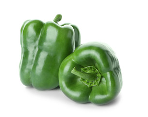 Fresh green peppers on white background