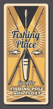 Fishing place and fish catch advertisement poster