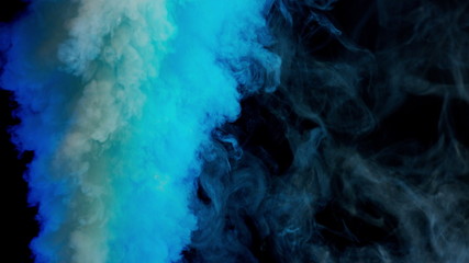 white and blue bomb smoke on black background