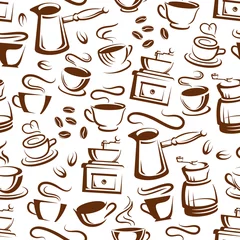 Tapeten Kaffee Kaffeetassen und Maker nahtlose Hintergrundmuster