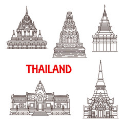 Fototapeta premium Thailand Ayutthaya and Hua Hin landmark icons