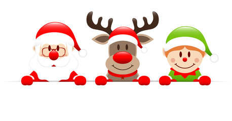 Santa, Rudolph & Elf Banner - obrazy, fototapety, plakaty