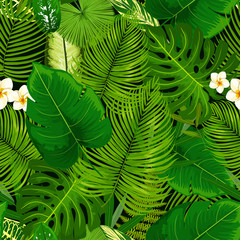 Tropische exotische planten, bloemen naadloos patroon