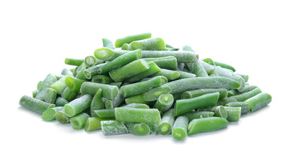 Frozen green beans on white background