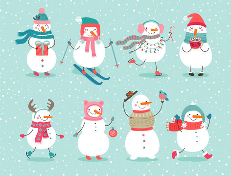 Christmas set with cute snowmen.