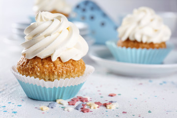 Delicious cupcake on light table